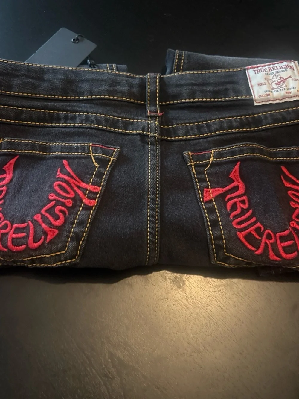 True Religion Kid’s Black Jeans with Red Embroidered Pockets